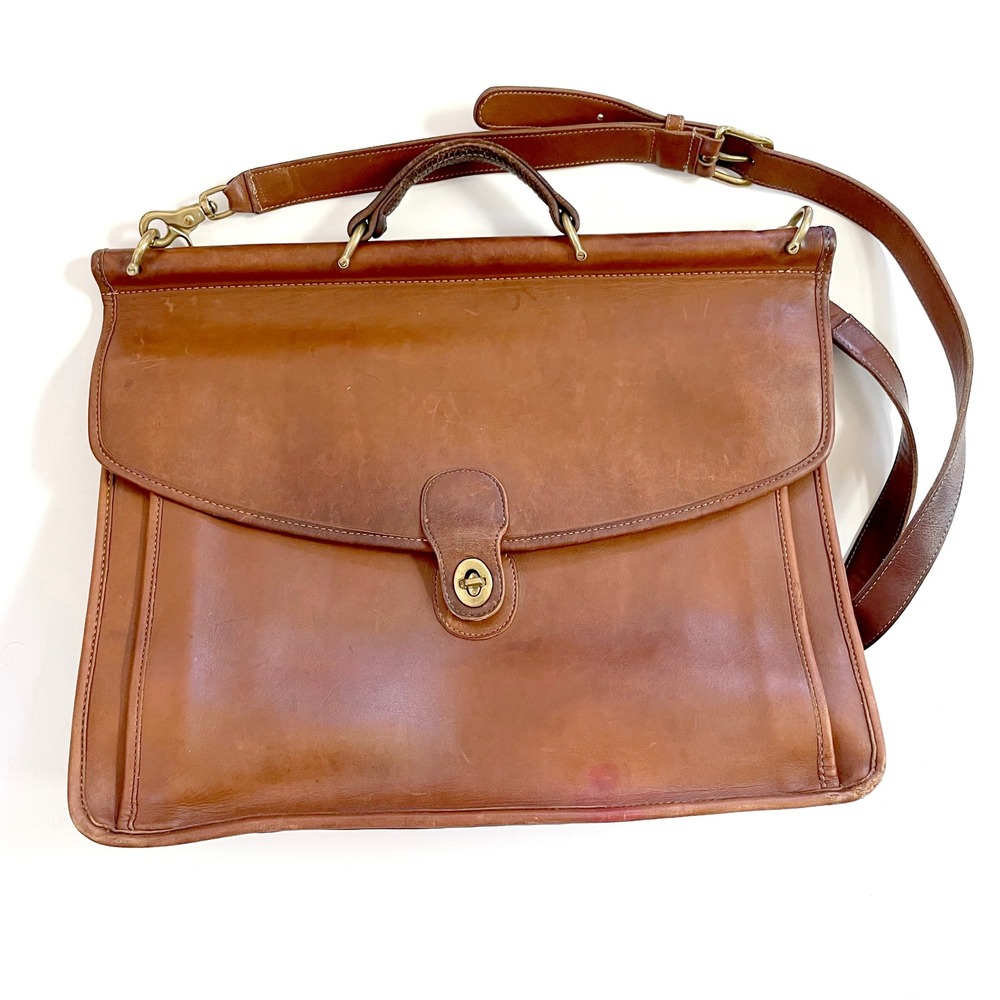 Vintage Coach Beekman Briefcase British Tan Leather Messenger Bag Academia